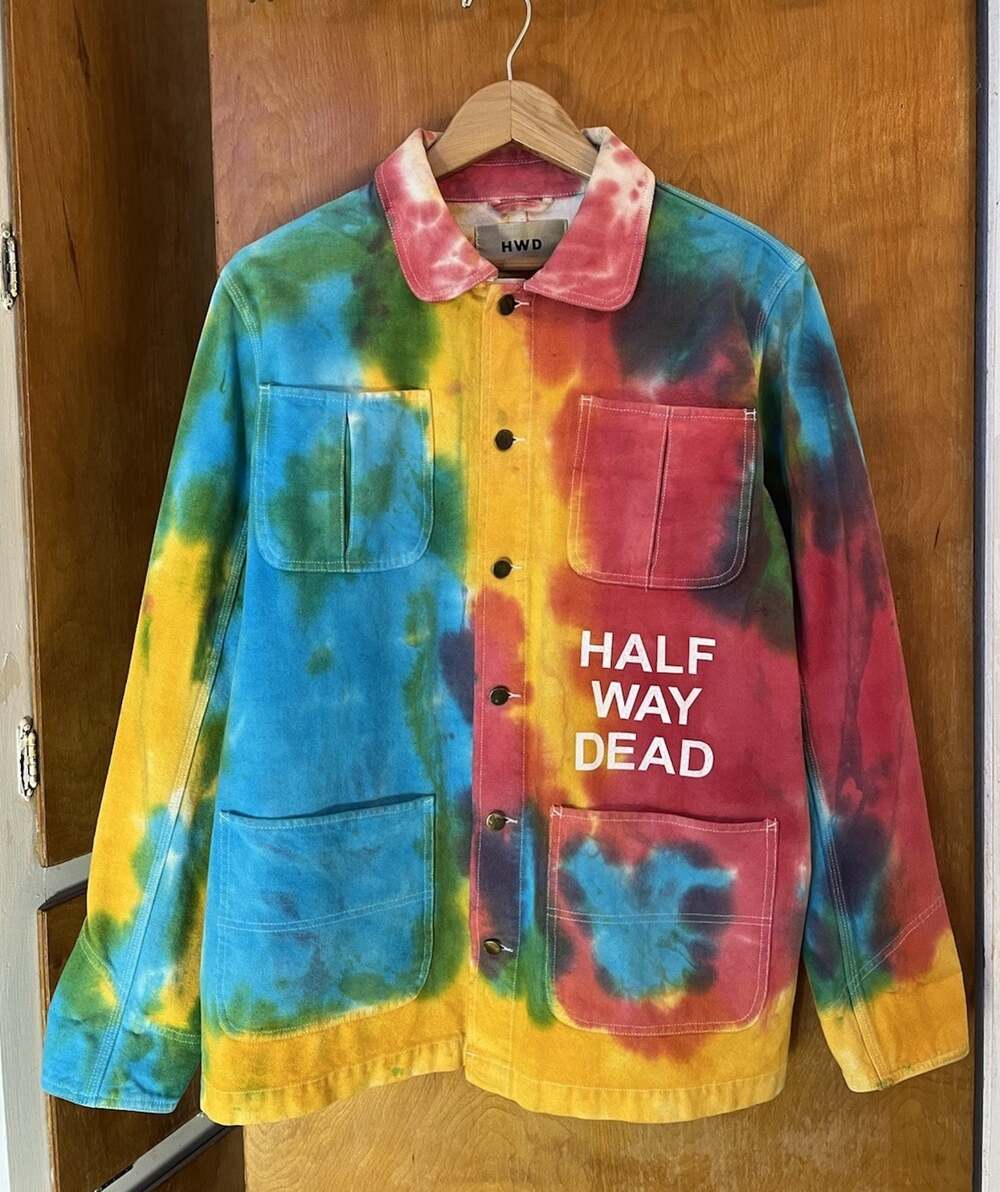 Halfway Dead Tie Dye Chore Coat Canvas Jacket Jam Band Hippie Size S Made In USA